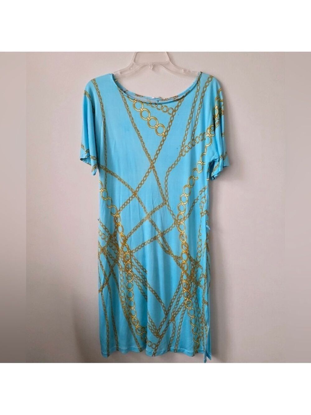 MARYAN MEHLHORN | Beach Dress Blue Gold Chains Sz 12